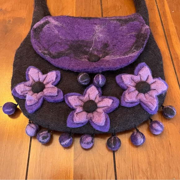 VTG Rising Tide Boiled Felted Wool Purse/Handbag Hand Made In Nepal Boho Flowers - Picture 2 of 11